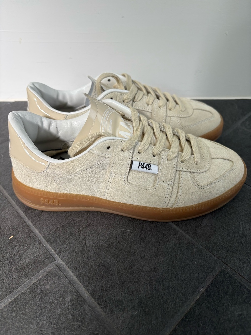 P448 Monza Dew Beige Suede Gum Sole Sneakers Size 36